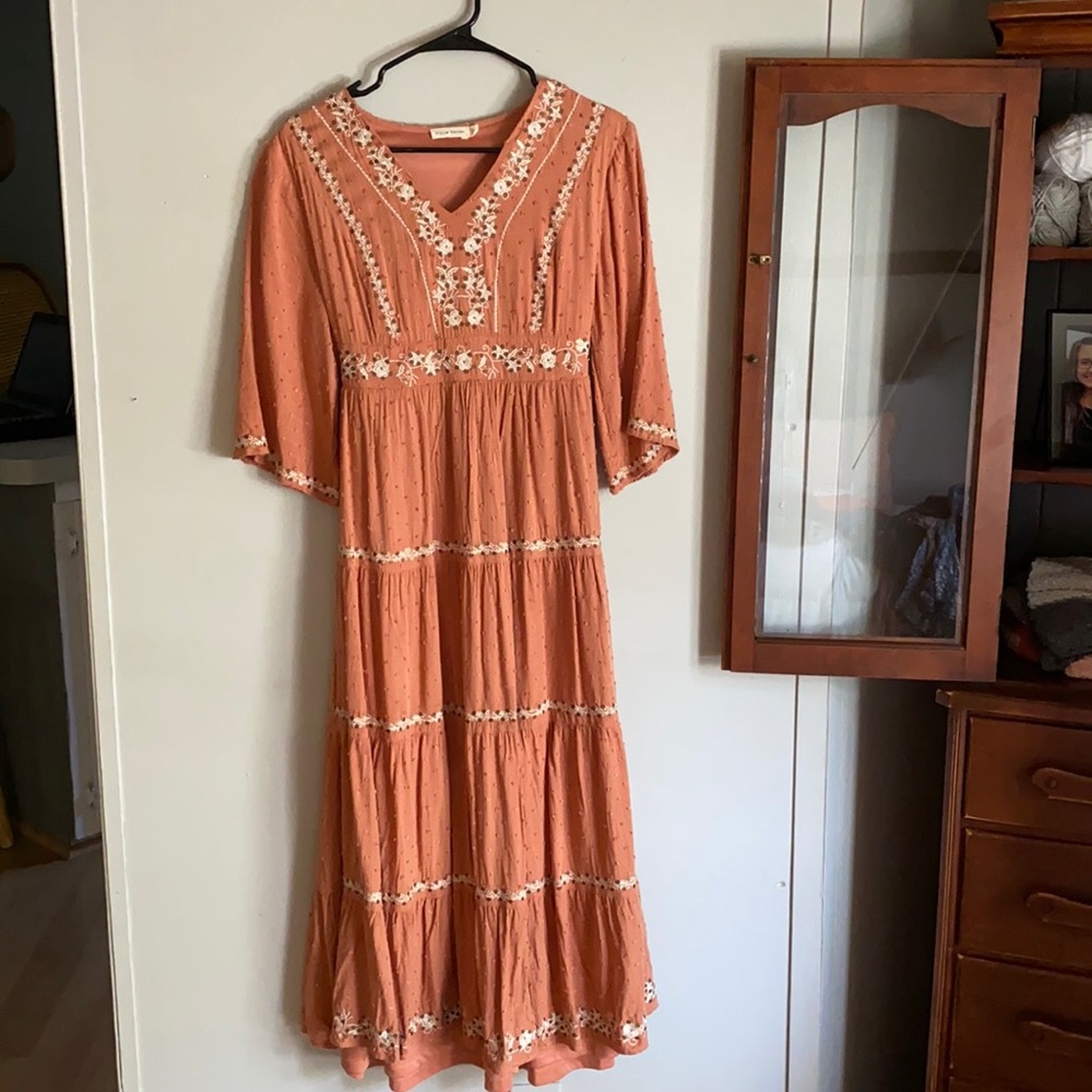 Kassandra embroidered peach maxi dress